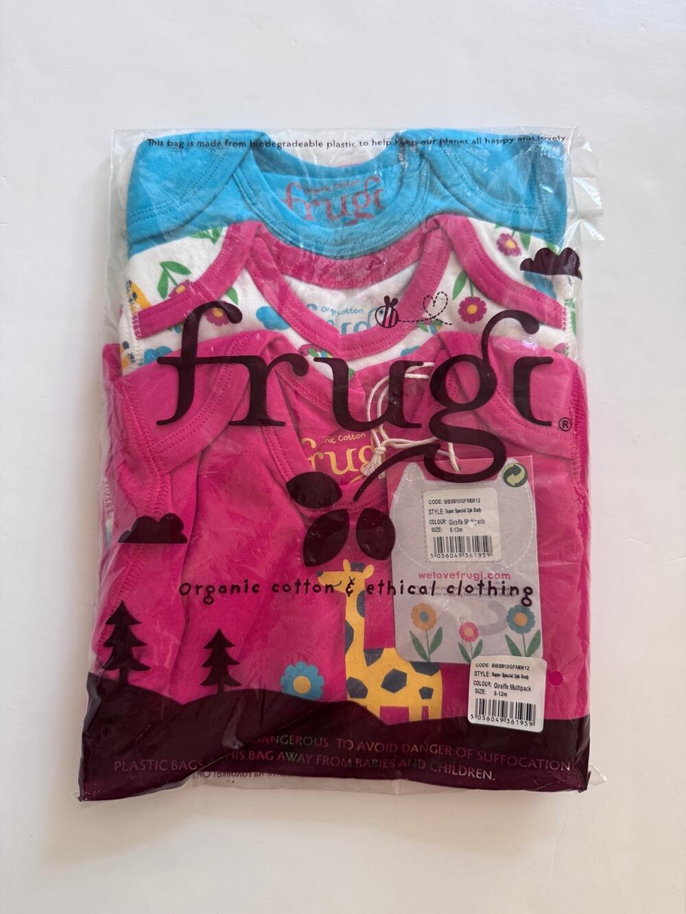 NWT Frugi organic giraffe short sleeve bodysuit multipack